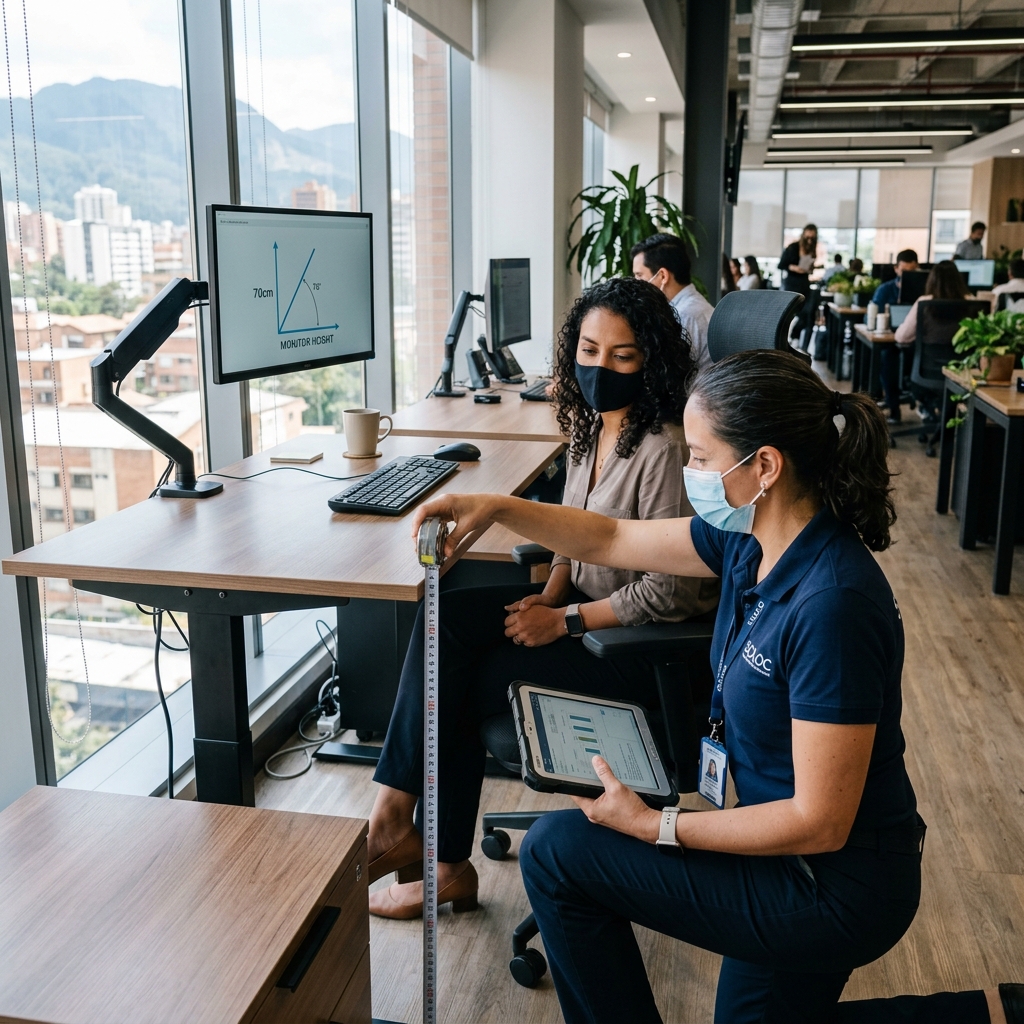 Análisis de puesto de trabajo e inspección ergonómica por especialistas de SOLOC en Bogotá.